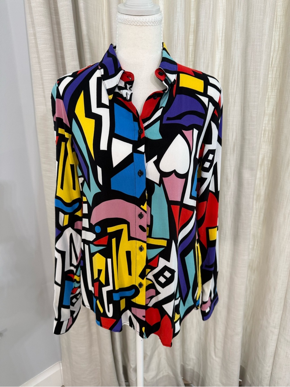Abstract Geometric Print Button-Up Blouse - Multi - Picture 2 of 5